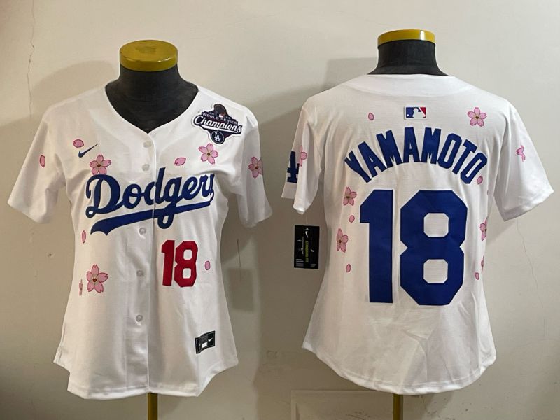 Women Nike 2026 Los Angeles Dodgers #18 Yamamoto White Sakura Edition Game MLB Jersey 05